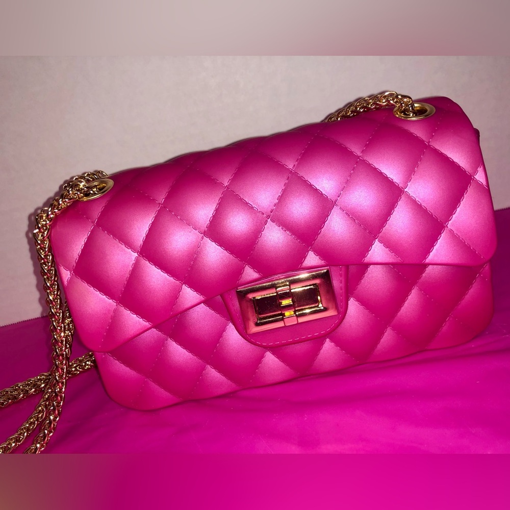 Quilted Hot Pink Shoulder Barbie Look Compact Bag Golden Chain Strap Accessories